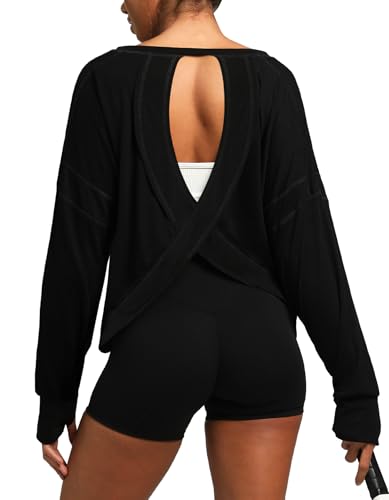 Navneet Damen Sport Oberteile Longsleeve Rückenfrei Langarmshirt Gym...