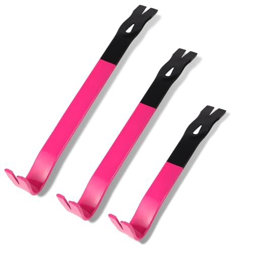 Flat Pry Bars Set Crow Bar 12'' 15'' 18'' Nail Puller, Pink Black Color Angled Curved Head Metal Wood Board Tire Removing Wrecking Prying Tool Heavy Duty