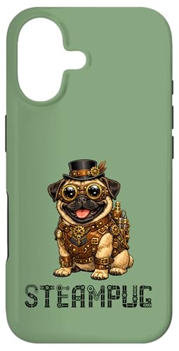 Steampug Steampunk Pug Dog �L���[�g�ȃX�`�[���p���N�E�p�O�� ���g�����B���e�[�W�E�X�`�[���p�O �X�}�z�P�[�X iPhone 17 �p
