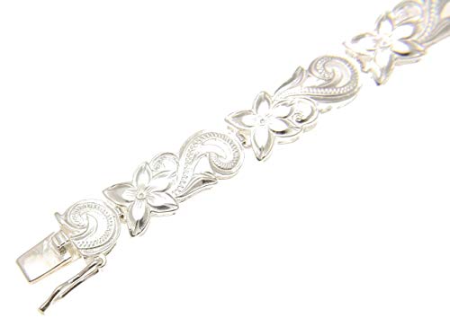 Arthur's Jewelry 925 sterling silver Hawaiian plumeria flower scroll cut out bracelet 7"2