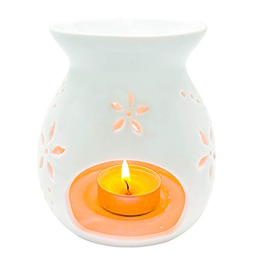 weiße Keramik-Teelichtbrenner, Aromatherapie-Ölbrenner, Wachswärmer, Teelichthalter Pulmeria