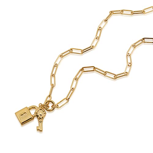 Riddle's Jewelry Lock & Key Paperclip Chain Necklace in 10K Yellow Gold2