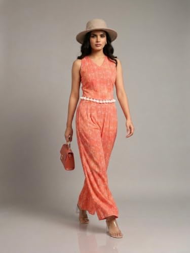 Image of Leriya Fashion Co Ord Set for Women Stylish | Jumpsuit for Women Stylish | Summer Sleeveless Halter Neck Boho Dress for Woman | Casual Summer Western Dress | Sleeveless Cord Set for Beach & Vacation