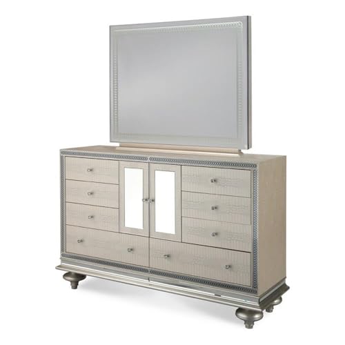 MICHAEL AMINI Hollywood Swank Upholstered Dresser with Mirror - Crystal