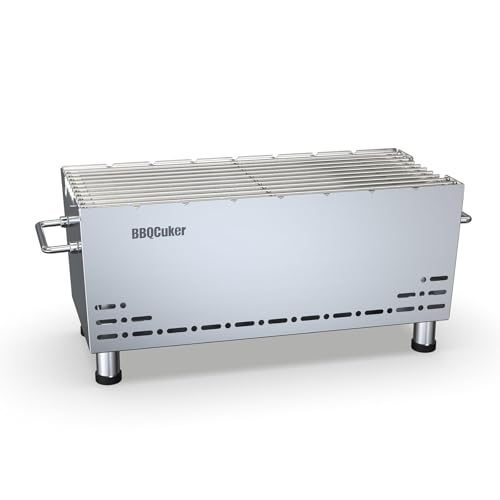BBQCuker Portable Charcoal Grill Heavy-Duty Stainless Steel Small BBQ Grill with Double-Layer Insulation Design 170 Sq. In. cooking Area Tabletop Grill with Travel Bag for Outdoor Camping and Picnic
