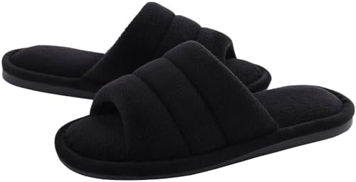 shevalues Terry Cloth Open Toe Slippers for Women Memory Foam Silp On House Slippers