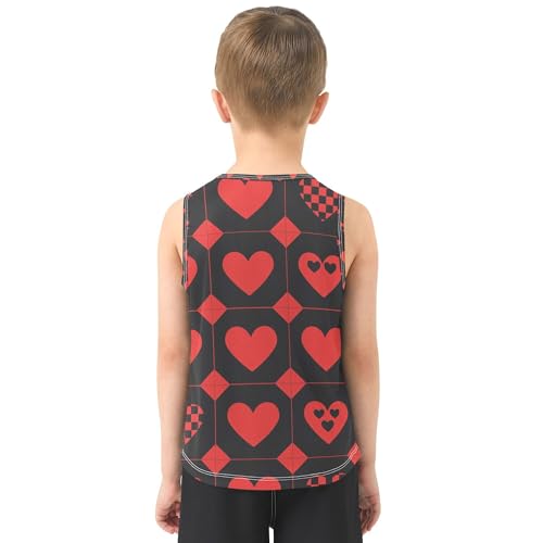 Hearts Checked Children Tank Tops Sleeveless Teens Vest Work Out Clothes for Biking Jogging Beach 3T3