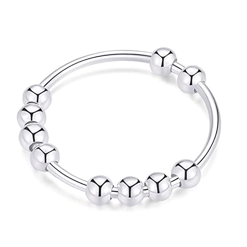 VQYSKO Anti Anxiety Rings for Women, Anxiety Relief Rings Gold Fidget Ring Fidget Spinner Anxiety Ring for Girls Men, size 5-12 (Silver, 11)