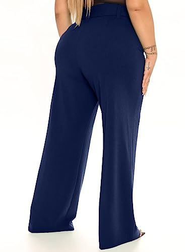 Image of FRAULEIN Women's Western Stylish Trousers Relax Fitting Belted Wide Leg [S - 5XL] Size Pants