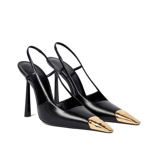 THESHY Womens Slingback High Heels Metal Pointed Toe Leather High...