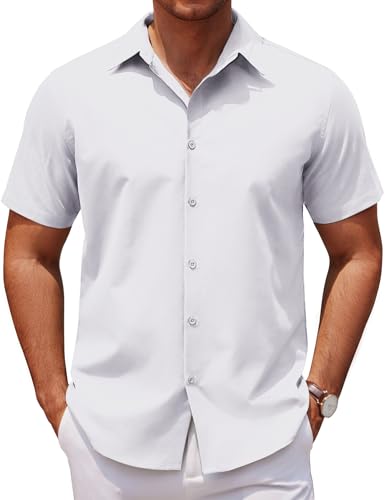 COOFANDY Men's Casual Short Sleeve Button Down Shirts Untucked Dress Shirts Wrinkle Free Summer Wedding Shirts Solid
