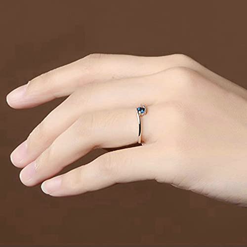 Bague Solitaire Ronde en Topaze Bleue Argent 925 de Mariage - 4