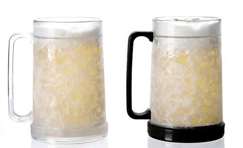 Easicozi Double Wall Gel Frosty Freezer Ice Mugs Clear Set of 4 (White black red and blue)
