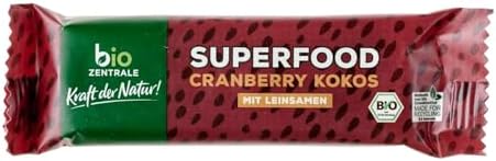 biozentrale Riegel Superfood Cranberry Kokos, 12 Stück 480 g, palmölfrei & ohne künstliche Aromen, mit Cashewkernen, Cranberries & Kokosraspeln, hoher Ballaststoffgehalt, Snack für unterwegs