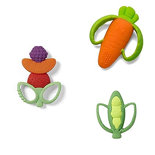 Image of Infantino Lil' Nibble Teethers - Set of 3: Fruit Kabob, Carrot, Pea Pod - BPA Free Silicone - Baby Teether