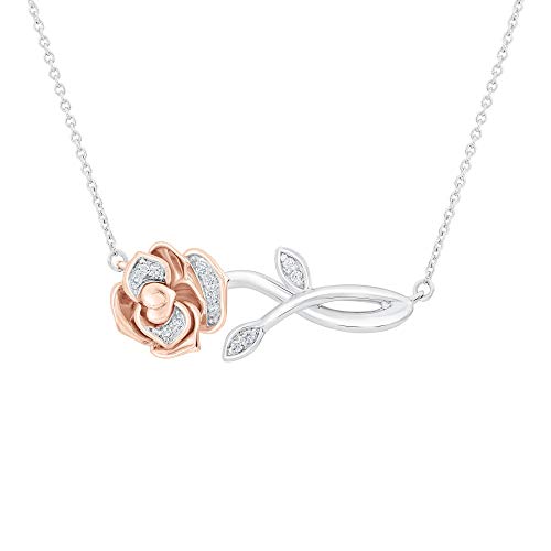 Enchanted Disney Belle's Rose Diamond Necklace 1/20Ctw #TOP6