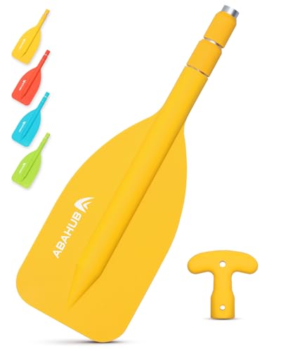 Abahub Remo Telescópico 53-106cm Remo de Emergencia de Un Solo Remo con Mango en T Timón Ligero Mini Remo Auxiliar Eje Telescópico de Aluminio para Piragüismo Kayak Inflable, Amarillo