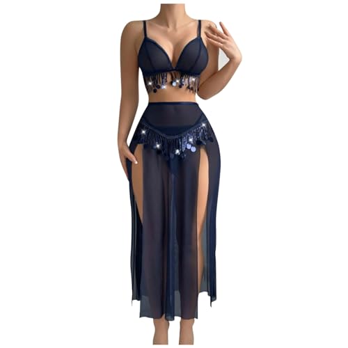 Tenues de danseuse vêtements exotiques et jupe transparente en maille fente haute