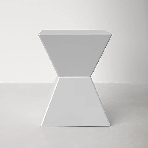 Image of Wooden Block Accent Side Table in Antique Wooden Design, Fully Assembled, End, Bedside Table and Nightstand, for The Living Room and Bedroom-White