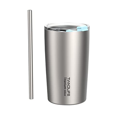 TIANDLIFE Travel Isolierte Thermobecher aus Titan, 500 ml, Vakuumisolierte Kaffeetasse mit Stroh und Auslaufsicherer Deckel, Thermo Becher Hält Kaffee Kalt oder Heiß, Leicht To-go Mug Cover