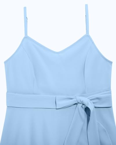 Image of Pinup Fashion Plus Size Cocktail Party Wedding Guest Semi Formal Midi Dress | Sexy V-neck, adjustable spaghetti strap, belted waist, fit and flare, flowy high-low ruffle hem, ideal for prom, homecoming