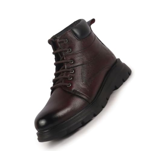 Image of FAUSTO Men Genuine Leather Lace Up Ankle Boots | High Ankle Shoes | Featherlite Memory Cushion Boots | Casual and Work Wear