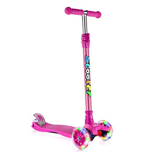 GOOGO Kick Scooter for Kids & Toddlers 3 Wheel Lean to Turn 3 Adjustable Height PU LED Light Up Wheels for 3-13 Year Old Purple