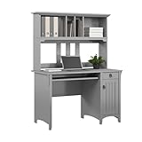 Bush Home Salinas Computer Desk with Hutch | Study Table with Drawers, Cabinets & Pullout Keyboard/Laptop Tray | Modern Home Office Desk in Cape Cod Gray | Work Desk with Storage