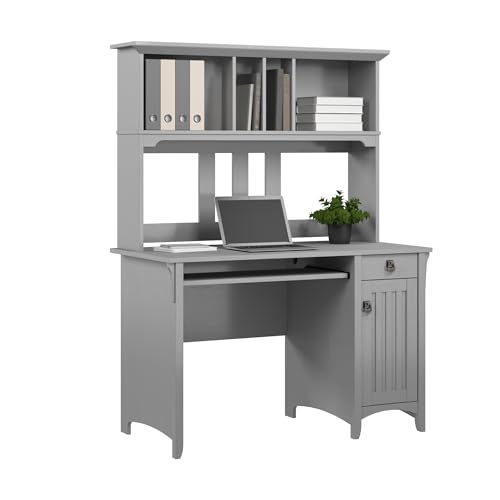 Bush Home Salinas Computer Desk with Hutch | Study Table with Drawers, Cabinets & Pullout Keyboard/Laptop Tray | Modern Home Office Desk in Cape Cod Gray | Work Desk with Storage