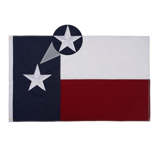 AMZFLAG Cotton Texas Flag 2x3 Ft Heavy Duty for Outdoor, Embroidered Star Cloth Texas State Flags TX 24x36 Inch, Vivid Color TX Flags with 2 Brass Grommet