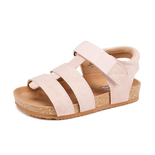 BMCiTYBM Toddler Boys Girls Sandals Open Toe Arch Support Slides Adjustable Straps Cork Footbed Slippers for Indoor Outdoor Pink Size 8 Toddler