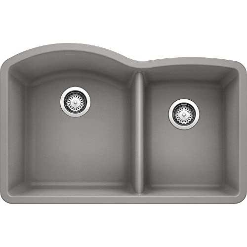 BLANCO, Metallic Gray 440178 DIAMOND SILGRANIT 60/40 Double Bowl Undermount Kitchen Sink, 32