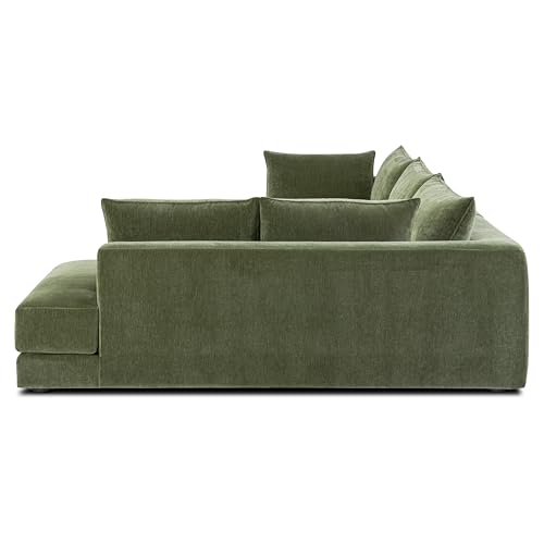 Image of POLY & BARK Marcel Right-Facing Corner Sectional with Extra-Wide Chaise - Upholstered in Sagano Green Fabric - Deep, Relaxed Modern Design with Feather-Blend Cushions for Living Room Comfort and Style