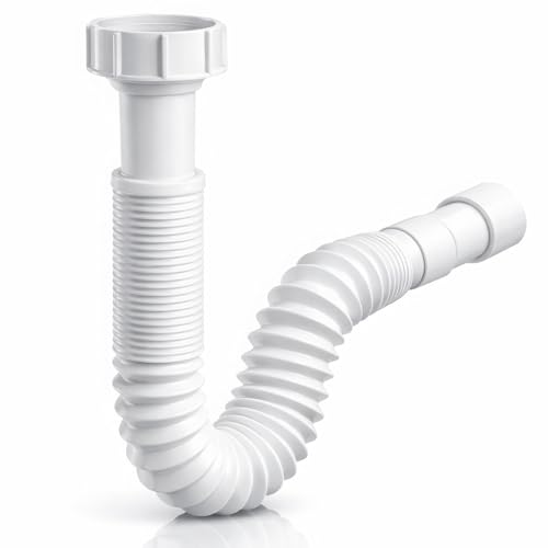Sifón Flexible y Extensible Universal para Desagüe – 1 1/4' y 1 1/2' con Salida Ø32/40 mm – Tubo Ajustable Antiolor para Lavabo, Fregadero, Bidé, Cocina y Baño – Blanco – Fluvia