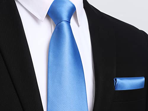 Image of HISDERN Mens Solid Color Ties Formal Satin Necktie and Pocket Square Set Classic Wedding Business Tie & Handkerchief