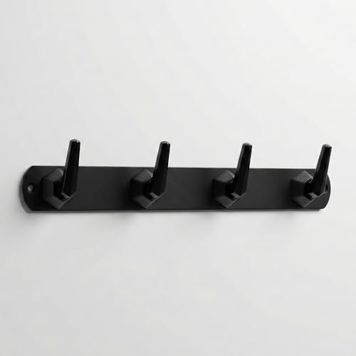 Image of Modern Design Cloth Hanger for Wall /4 Hook Dress Hanger for Door Mount /Bathroom Hooks for Hanging (Black Finish) Pack of 1-| 3 Years Warranty |