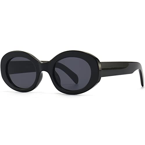 PORADAY Modern Thick Oval Sunglasses for Women Fashion Clout Goggles Retro Narrow Chunky Sun Glasses Gradient Shades Round