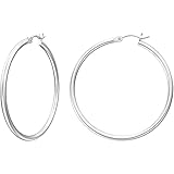Gacimy Sterling Silvertone Hoop Earrings for Women, 14K White Gold Plated Hoops with 925 Sterling Silvertone Post, 14K White Gold Plated 40mm Medium Earrings for Women