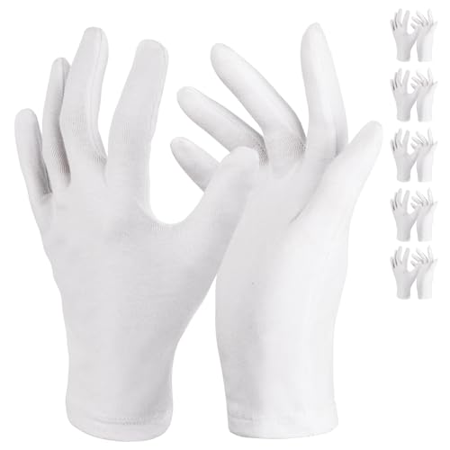 Donfri 5 Paia Guanti Cotone Bianchi per Eczema - Guanti da Lavoro Fini - Guanti Idratanti Dermatologici- Guanti di Cotone per Dermatiti,Mani Secche, Crema e Maschera Mani