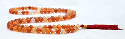 Certified Carnelian Crystal Japa Mala Saadi - 108 Beads Buddhist Prayer Beads - AAA Grade Original Healing Gemstone Agate Mala for Yoga Meditation Spiritual Reiki Feng Shui