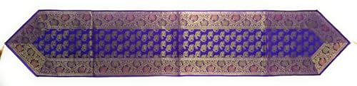 Image of Diwali Room Decor Silk Table Runner Placemats Tea Coaster Set for Living Room 4 to 6 Seater Dinning Table Table Mat Set Centre Table Top Decor Pack of 13 Pcs (Purple)