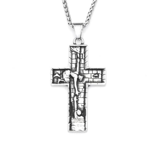 Collier croix de sauveur robuste avec maille épaisse et finitions rétro