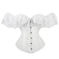 Générique Corset à Lacets pour Femme Bustier Push Up Manche en Dentelle Corset à Satin Médiéval Corsage Top Élégant Confortable Lingerie Halloween Fêtes Vetement Bustiers et Corsets Femme (White, M)