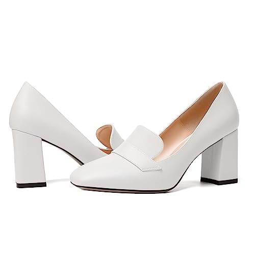 Image of MODENCOCO Womens Sexy Formal Matte Slip On Square Toe Work Block High Heel Loafers Shoes 3.5 Inch
