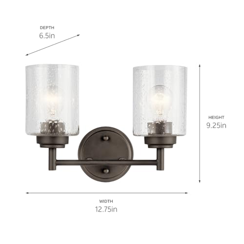 Image of KICHLER Winslow 12.75 inch 2 Light Vanity Light with Clear Seeded Glass in Olde Bronze