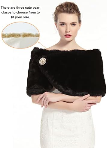 BEAUTELICATE Women's Bridal Winter Party Faux Fur Shawl Wrap with Brooch