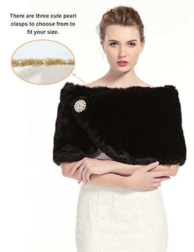 BEAUTELICATE Women's Bridal Winter Party Faux Fur Shawl Wrap with Brooch