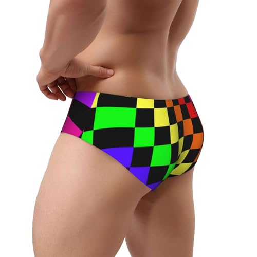 Black Rainbow Checkerboard Pattern Men'S Brief Underwear Underpants Triangle Briefs With Pouch4