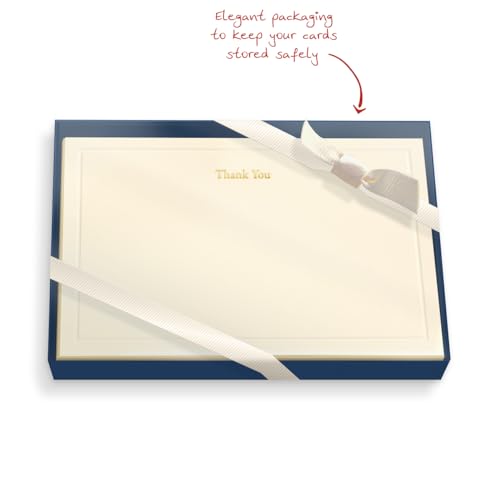 Image of The Gallery Collection, Gold, 15 Flat Single-Panel Thank You Note Cards with Embossed Borders, Includes Sealfast Envelopes