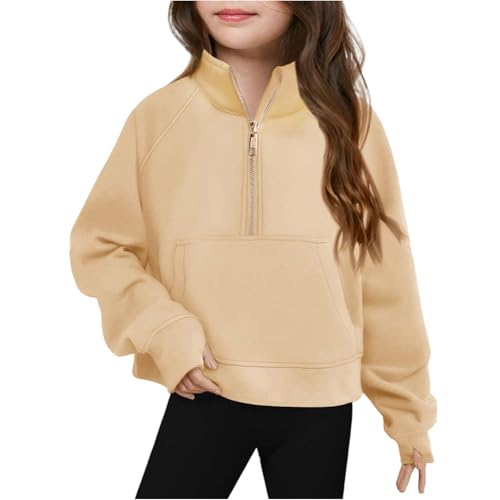 Girls Sweatshirt Half Zip Long Sleeve Fleece Pullover Tops Casual Fall Sweatshirts Cute Clothes Thumb Hole Quarter Zip